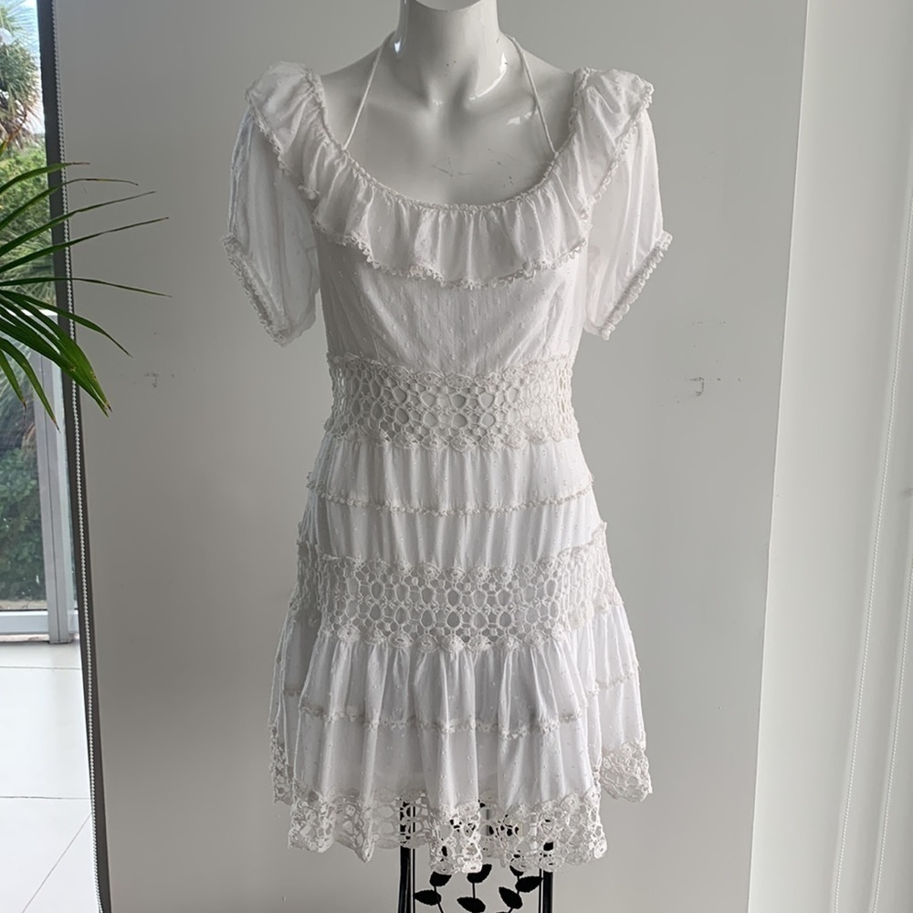 Free People Cruel Intentions white boho crochet lace mini dress, size 12 - Picture 10 of 16